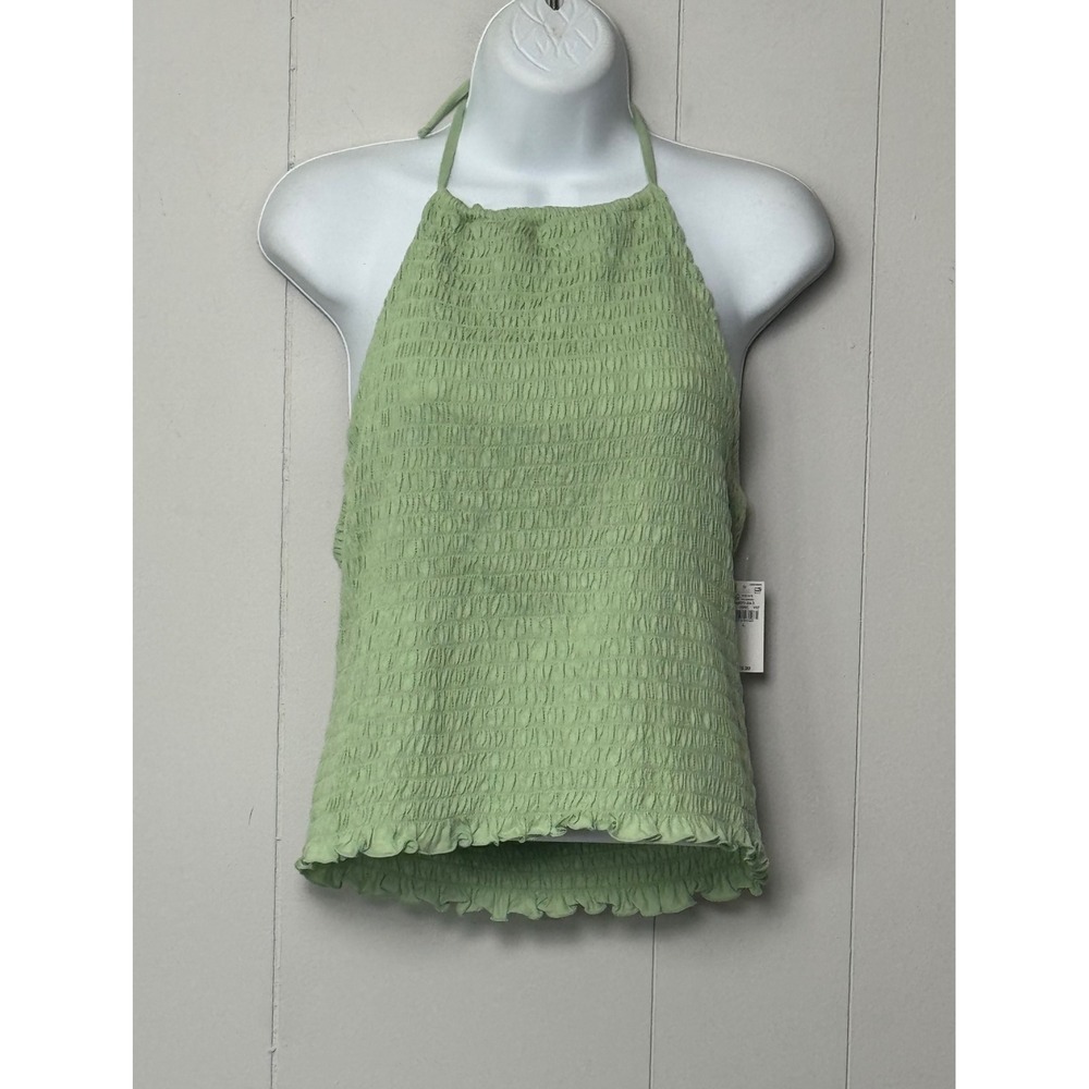 NWT Old Navy Womens Smocked Halter Top Lime Green Ruffle Hem Sleeveless Sz Large